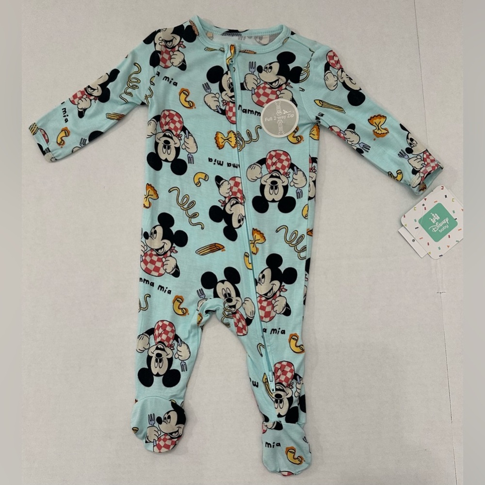 Kids Mickey Mouse Cozy Light Blue Footed 1-Piece, 2-Way Zip Sleep N Play
